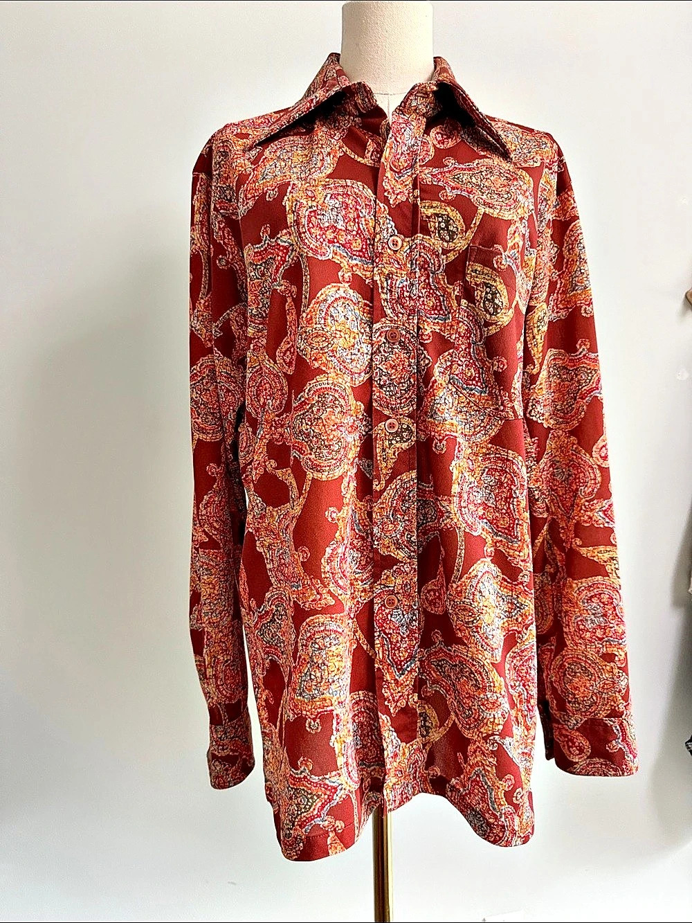 Vintage 70s Pierre Girard by Jeff Paisley Shirt | Men’s L | Retro Boho Disco Fal